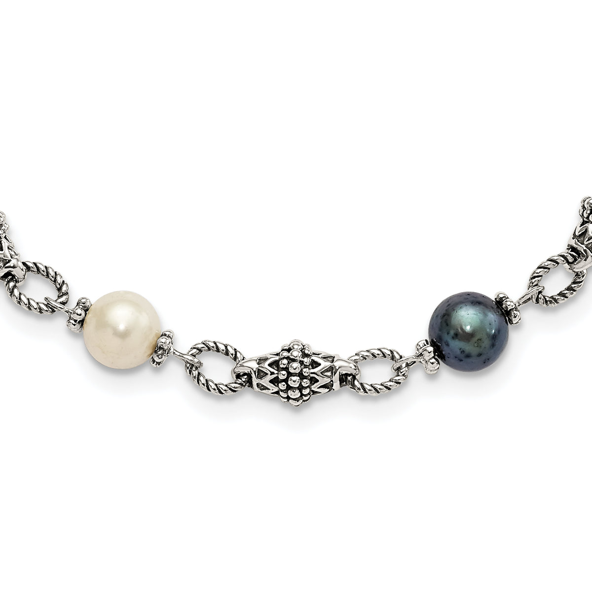 Shey Couture Sterling Silver 18 Inch Antiqued 8-8.5mm Freshwater Cultured Black and White Pearl Necklace