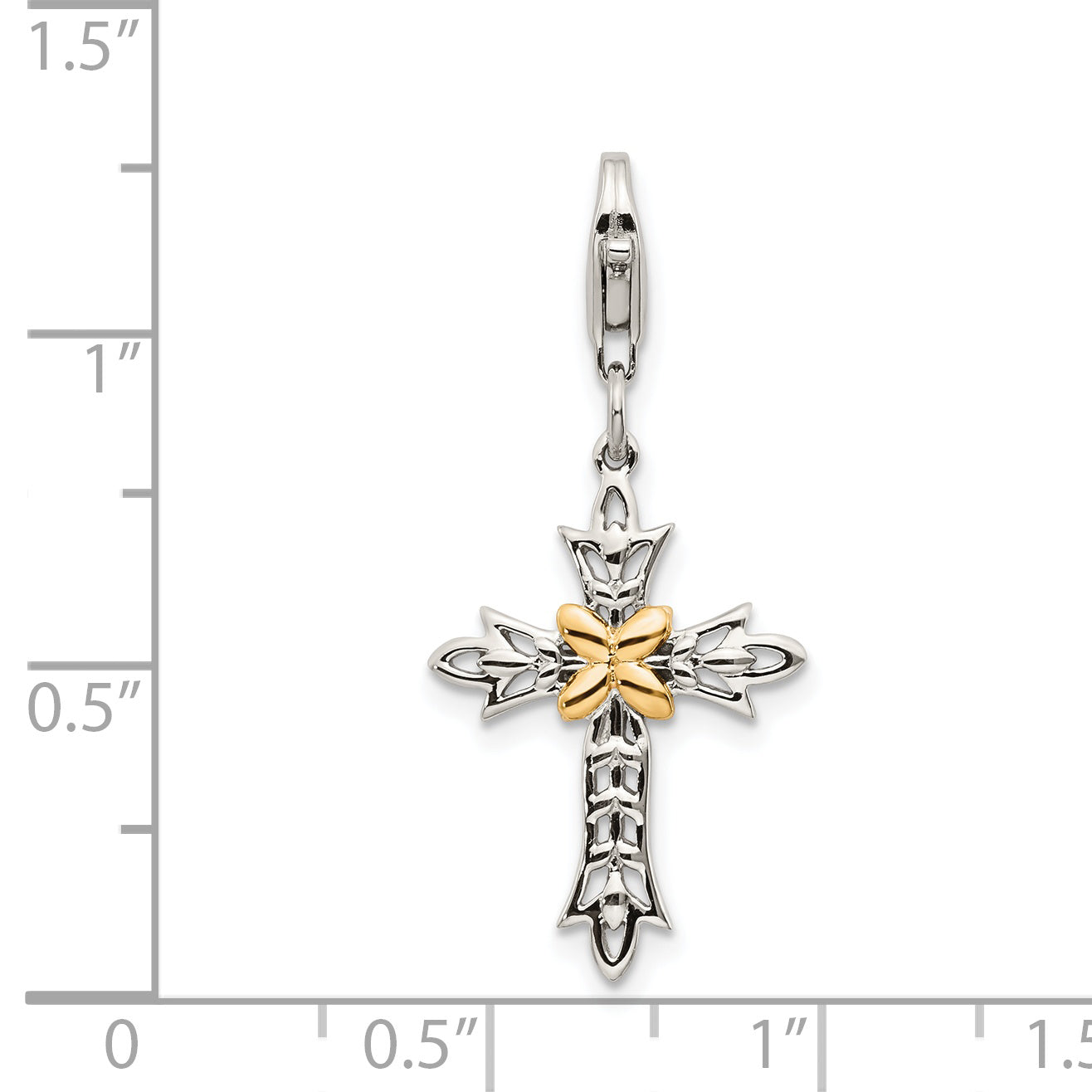 Shey Couture Sterling Silver with 14K Accent Antiqued 3-D Antiqued Cross with Lobster Clasp Charm