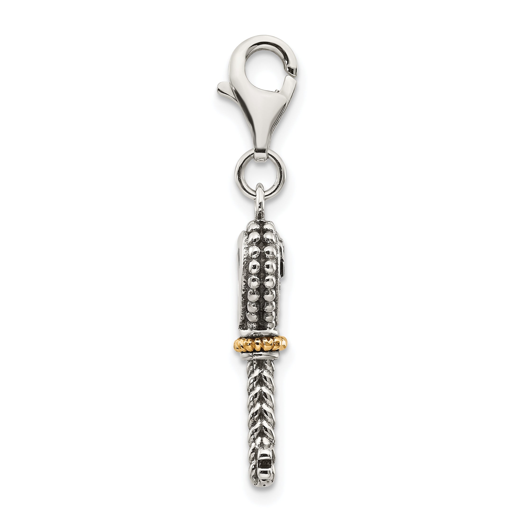 Shey Couture Sterling Silver with 14K Accent Antiqued Garnet Key with Lobster Clasp Charm