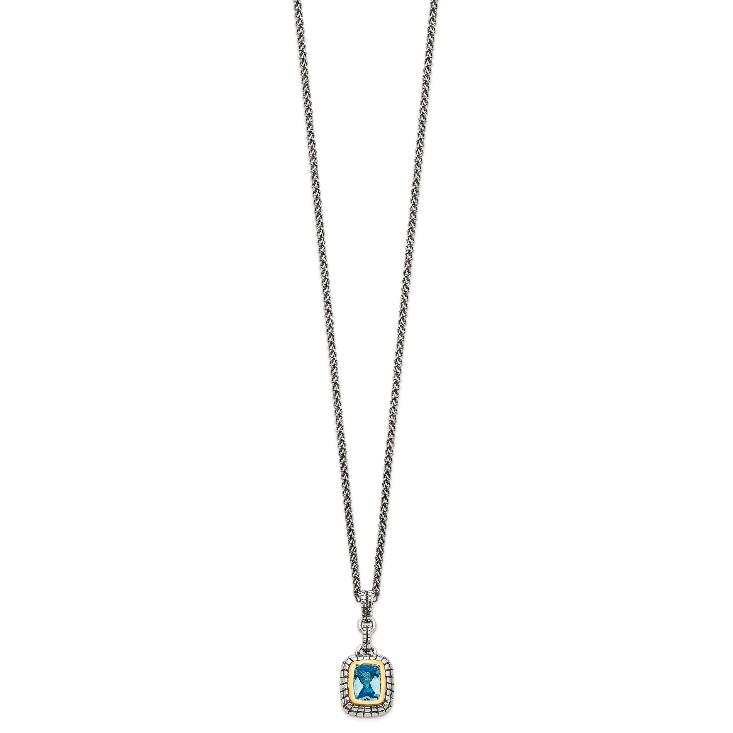 Shey Couture Sterling Silver with 14K Accent 18 Inch Antiqued Cushion Bezel Swiss Blue Topaz Necklace