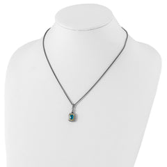 Shey Couture Sterling Silver with 14K Accent 18 Inch Antiqued Cushion Bezel Swiss Blue Topaz Necklace