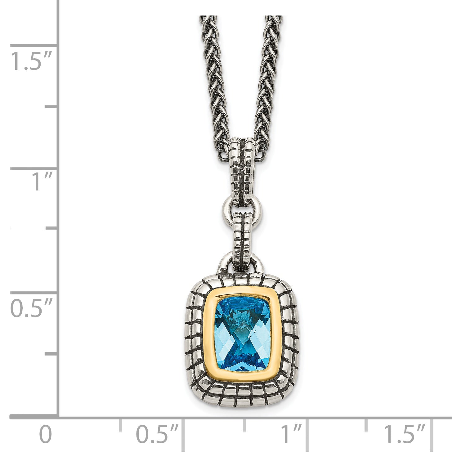 Shey Couture Sterling Silver with 14K Accent 18 Inch Antiqued Cushion Bezel Swiss Blue Topaz Necklace