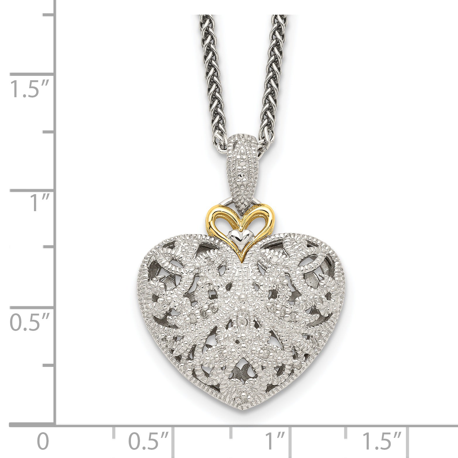 Shey Couture Sterling Silver Antiqued with 14K Accent 18 Inch Diamond Vintage Heart Necklace