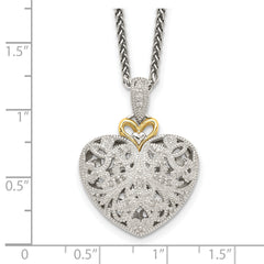 Shey Couture Sterling Silver Antiqued with 14K Accent 18 Inch Diamond Vintage Heart Necklace