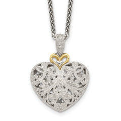 Shey Couture Sterling Silver Antiqued with 14K Accent 18 Inch Diamond Vintage Heart Necklace