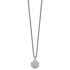 Shey Couture Sterling Silver Antiqued with 14K Accent 18 Inch Diamond Vintage Flower Necklace