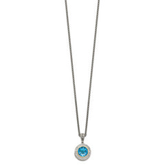 Shey Couture Sterling Silver with 14K Accent 18 Inch Antiqued Round Swiss Blue Topaz and Diamond Necklace