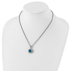 Shey Couture Sterling Silver with 14K Accent 18 Inch Antiqued Round Swiss Blue Topaz and Diamond Necklace