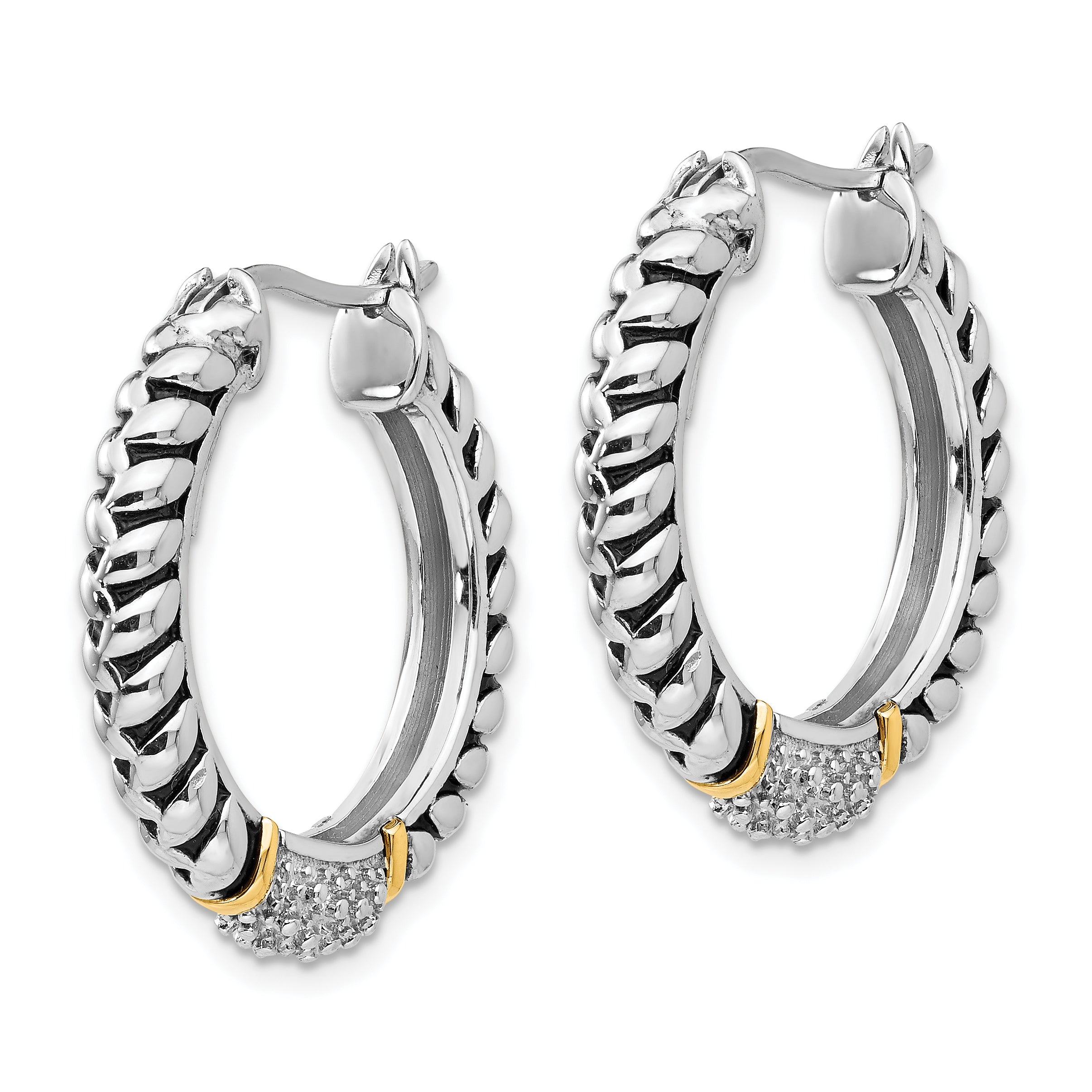 Sophia Jewelers Sterling Silver & 14K Gold Diamond Hoop Earrings Antiqued Elegance