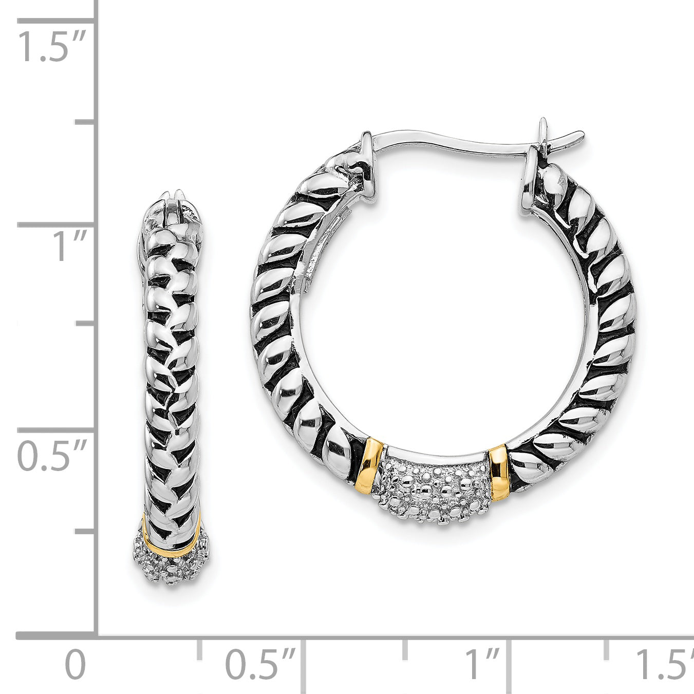 Shey Couture Sterling Silver with 14K Accent Antiqued Diamond Hoop Earrings