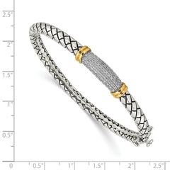 Shey Couture Sterling Silver with 14K Accent Antiqued Diamond Hinged Bangle Bracelet