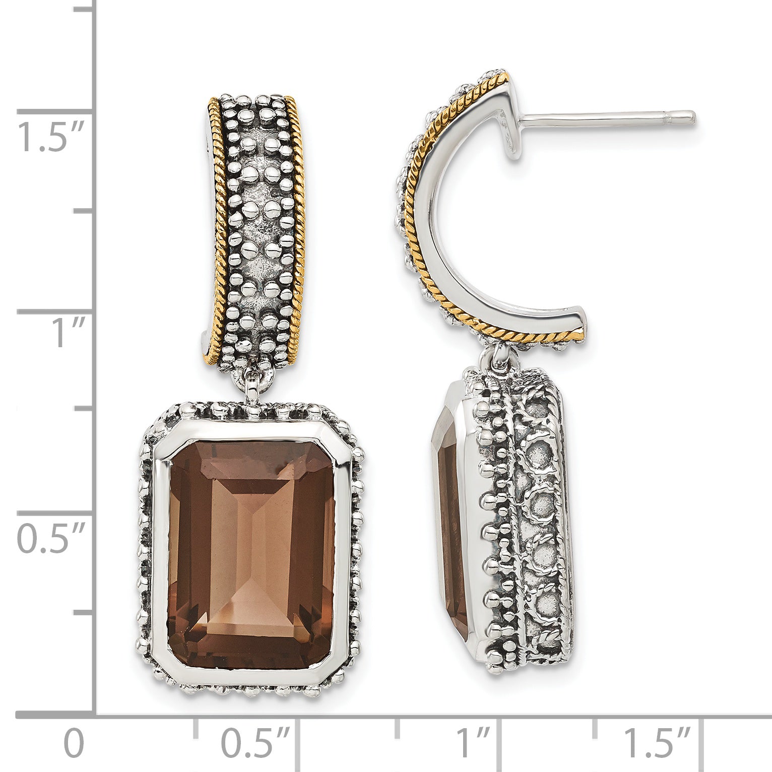 Sophia Jewelers: Two-Tone 14K Gold Smoky Quartz Drop Earrings