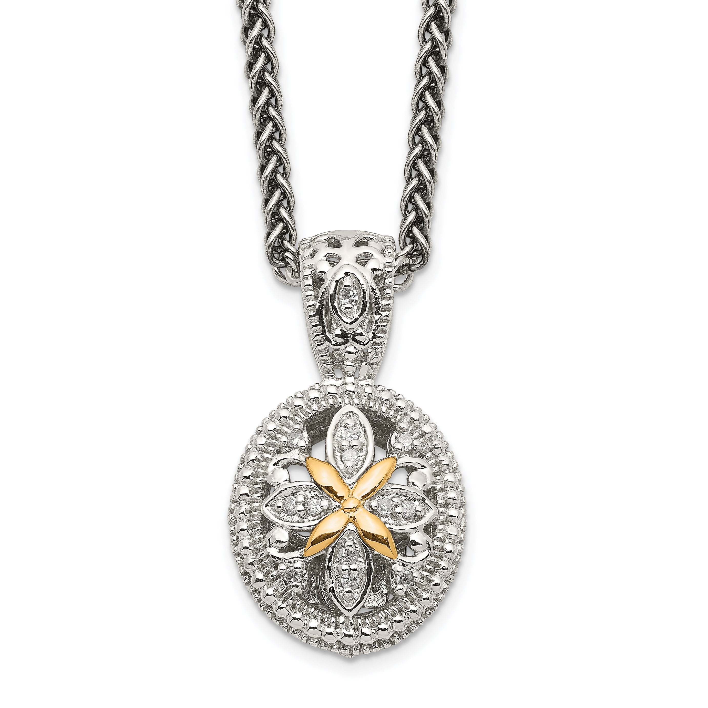 Shey Couture Sterling Silver Antiqued with 14K Accent 18 Inch Diamond Necklace