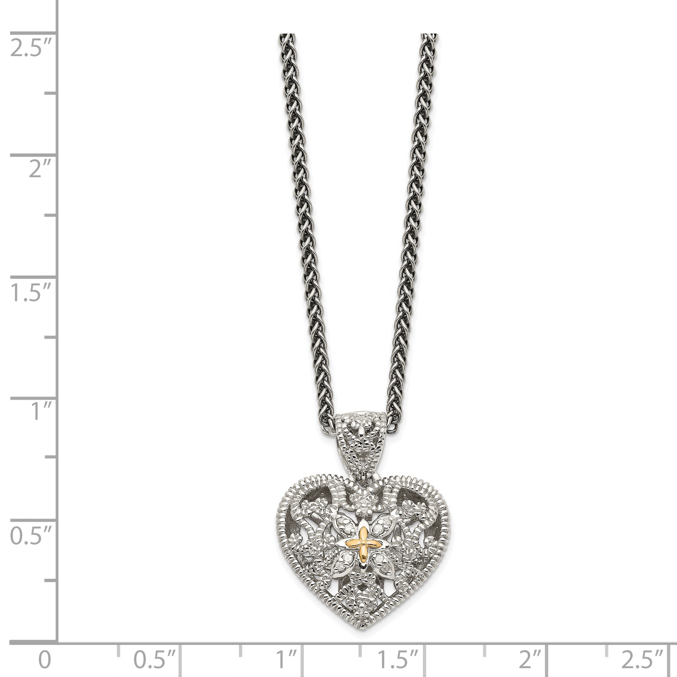 Shey Couture Sterling Silver Antiqued with 14K Accent 18 Inch Diamond Vintage Heart Necklace