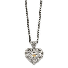 Shey Couture Sterling Silver Antiqued with 14K Accent 18 Inch Diamond Vintage Heart Necklace