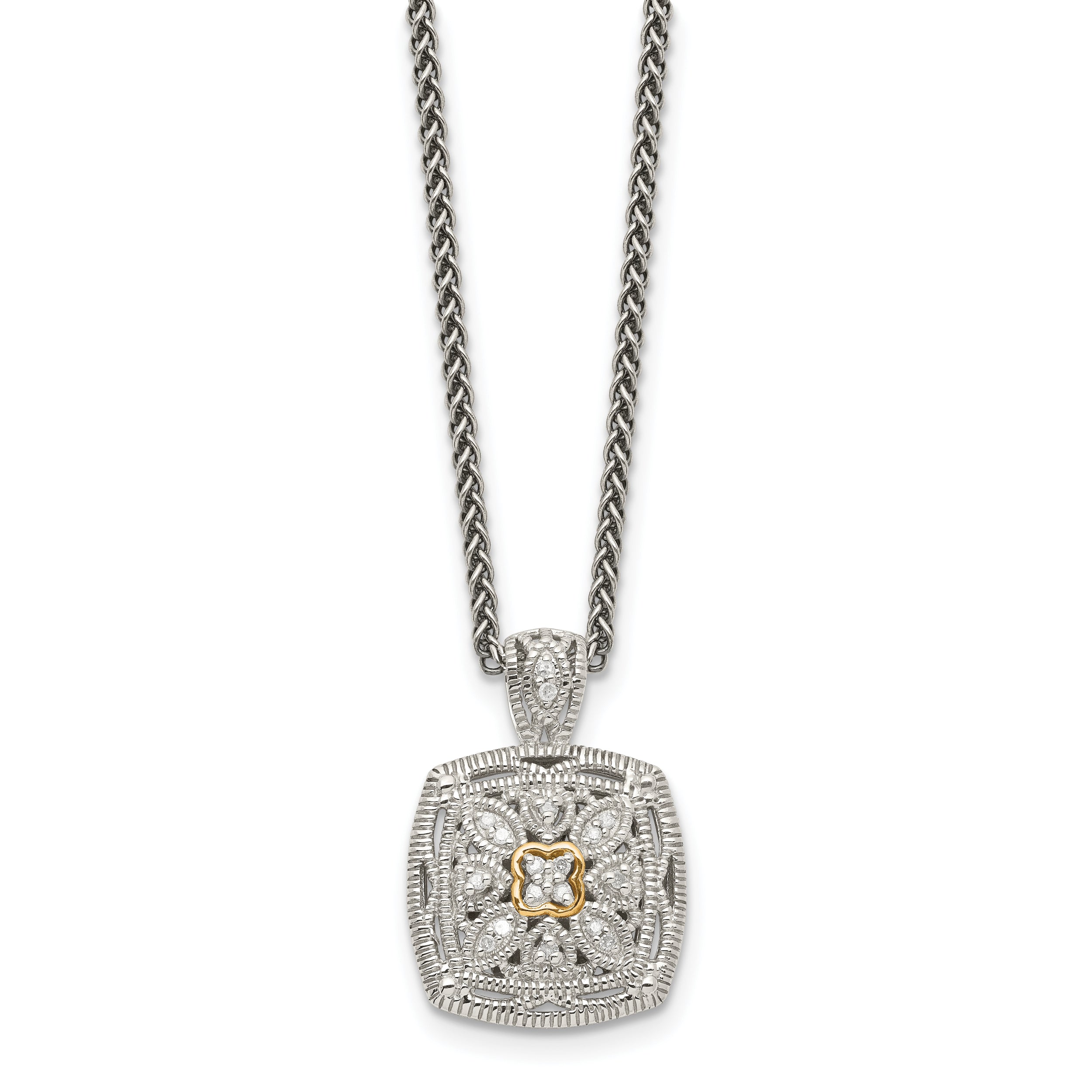 Shey Couture Sterling Silver Antiqued with 14K Accent 18 Inch Diamond Vintage Necklace