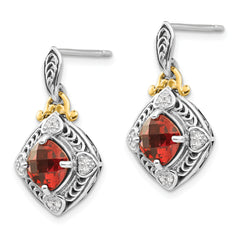 Sophia Jewelers Sterling Silver 14K Gold Garnet Diamond Dangle Earrings