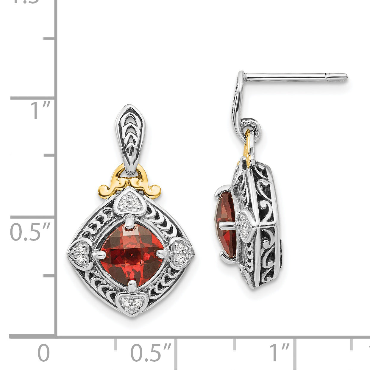 Sophia Jewelers Sterling Silver 14K Gold Garnet Diamond Dangle Earrings