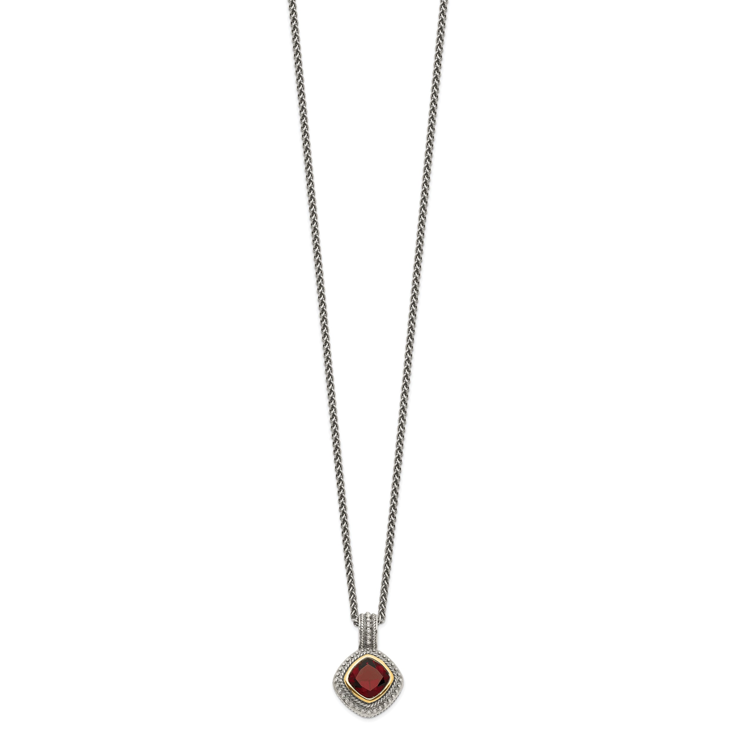 Shey Couture Sterling Silver with 14K Accent 18 Inch Antiqued Cushion Bezel Garnet Necklace