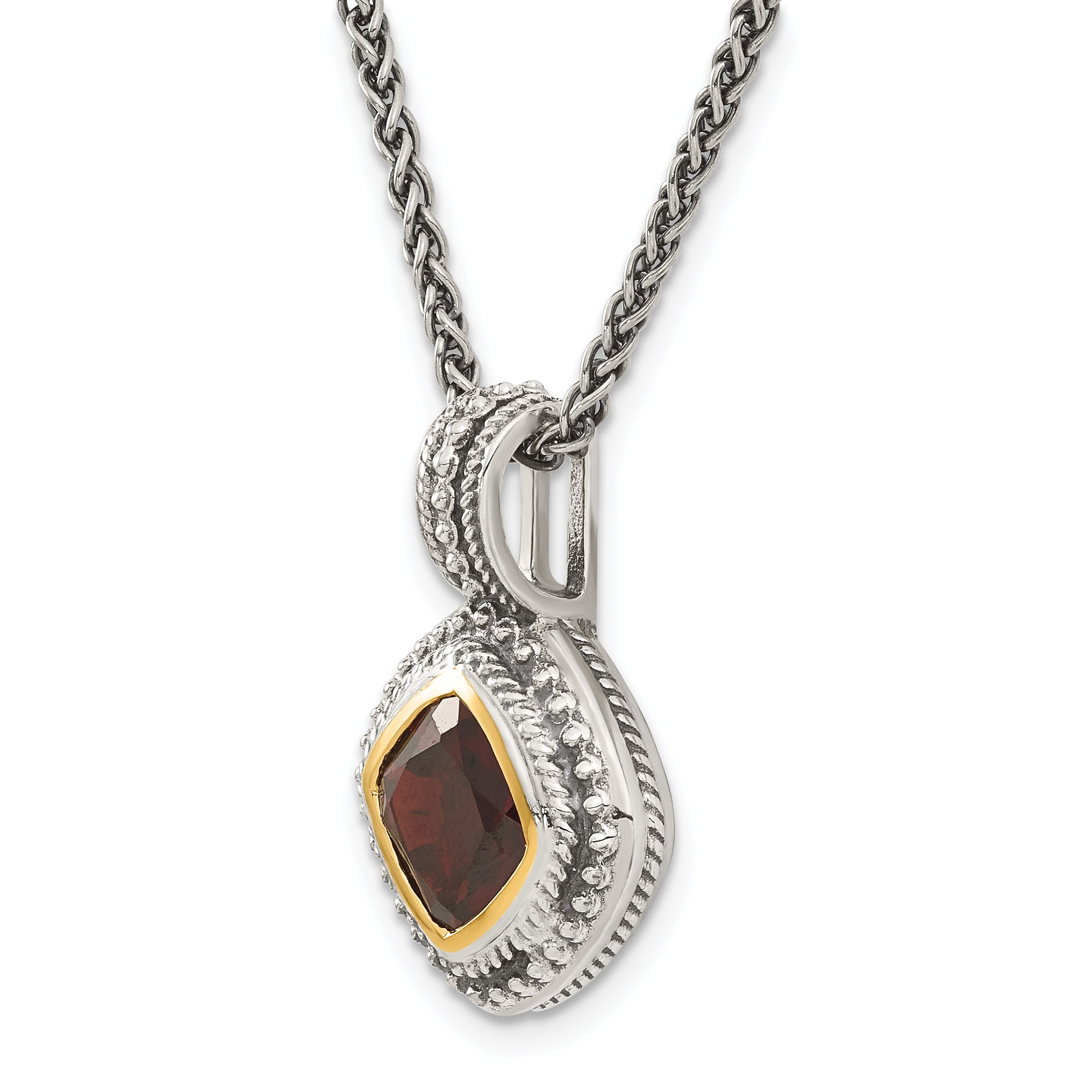 Shey Couture Sterling Silver with 14K Accent 18 Inch Antiqued Cushion Bezel Garnet Necklace