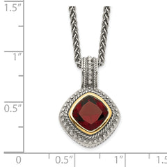 Shey Couture Sterling Silver with 14K Accent 18 Inch Antiqued Cushion Bezel Garnet Necklace