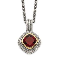 Shey Couture Sterling Silver with 14K Accent 18 Inch Antiqued Cushion Bezel Garnet Necklace