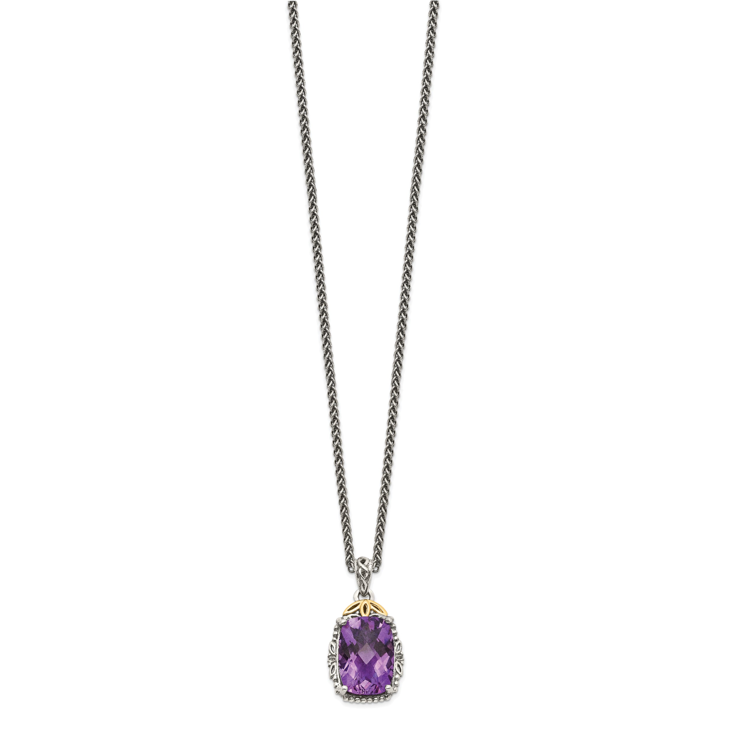 Shey Couture Sterling Silver with 14K Accent 18 Inch Antiqued Cushion Amethyst Necklace