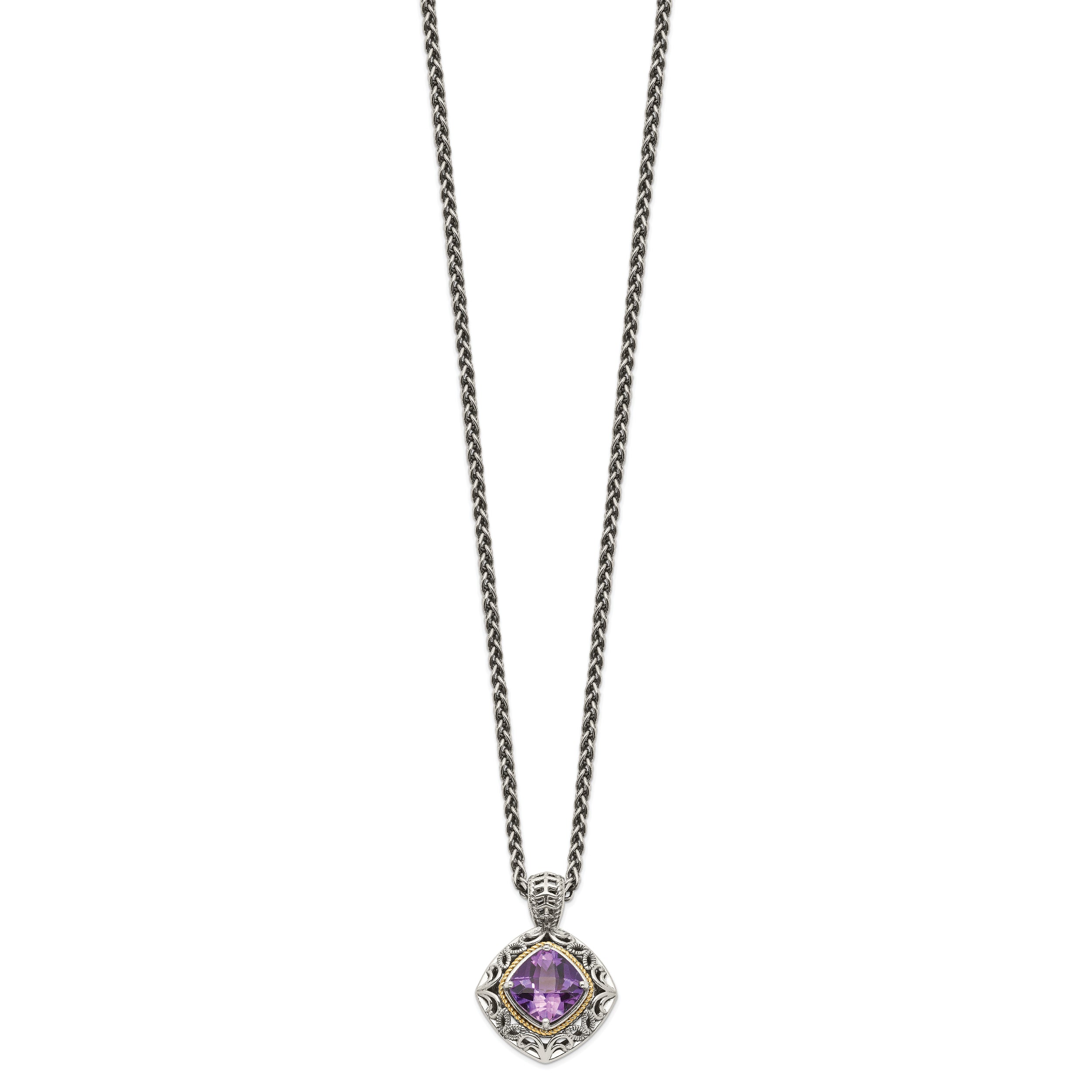 Shey Couture Sterling Silver with 14K Accent 18 Inch Antiqued Cushion Amethyst Necklace