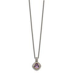 Shey Couture Sterling Silver with 14K Accent 18 Inch Antiqued Cushion Bezel Amethyst Necklace