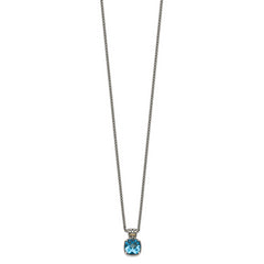 Shey Couture Sterling Silver with 14K Accent 18 Inch Antiqued Cushion Blue Topaz Necklace