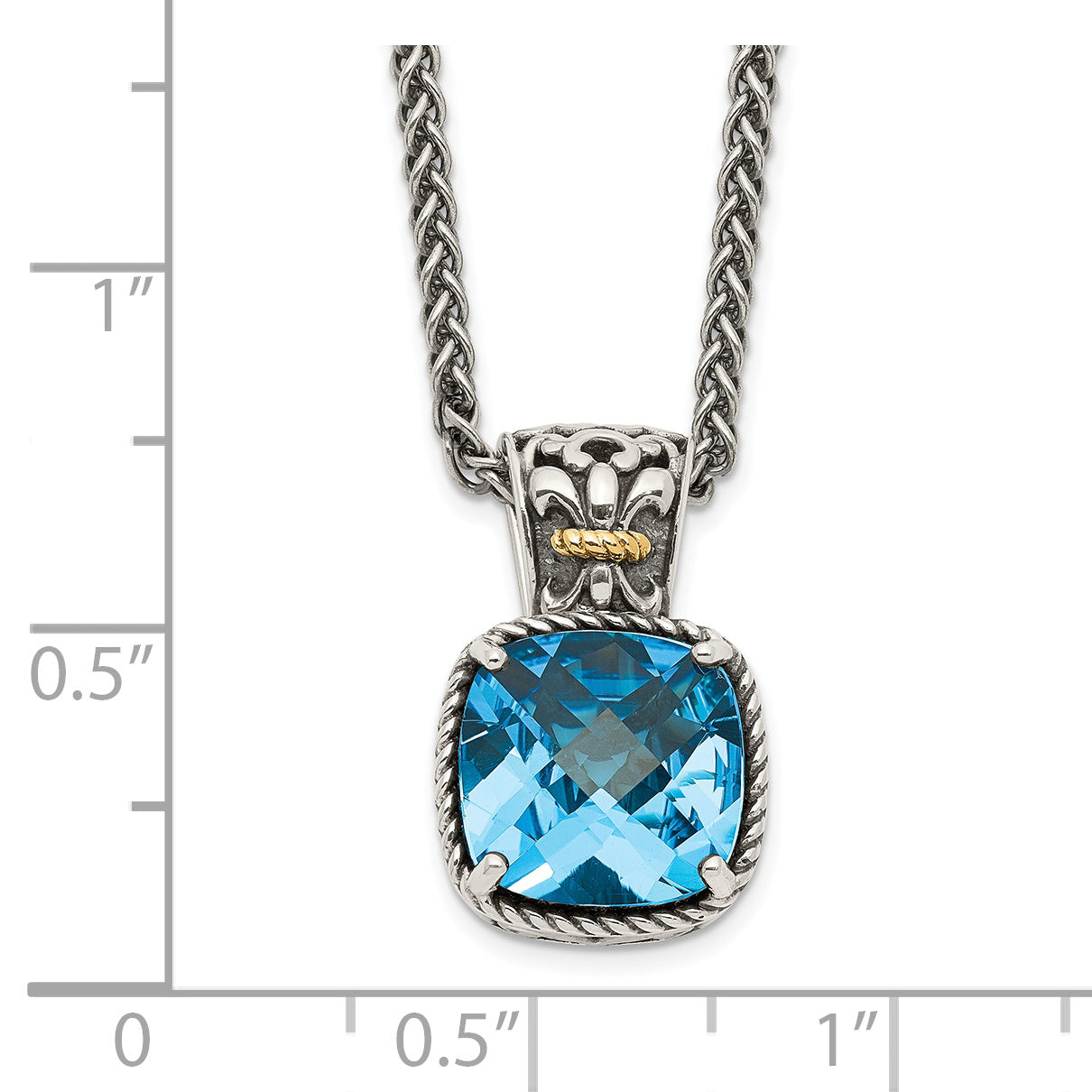 Shey Couture Sterling Silver with 14K Accent 18 Inch Antiqued Cushion Blue Topaz Necklace