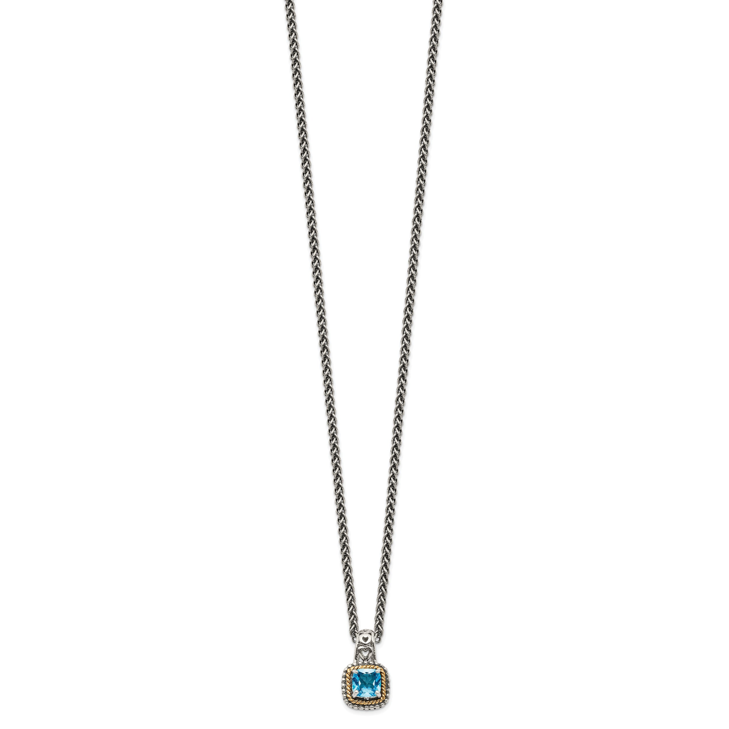 Shey Couture Sterling Silver with 14K Accent 18 Inch Antiqued Cushion Blue Topaz Necklace