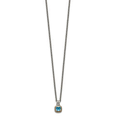 Shey Couture Sterling Silver with 14K Accent 18 Inch Antiqued Cushion Blue Topaz Necklace