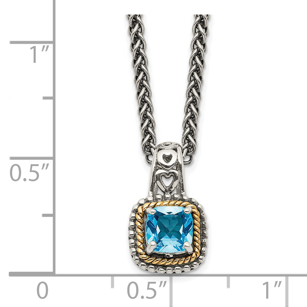 Shey Couture Sterling Silver with 14K Accent 18 Inch Antiqued Cushion Blue Topaz Necklace