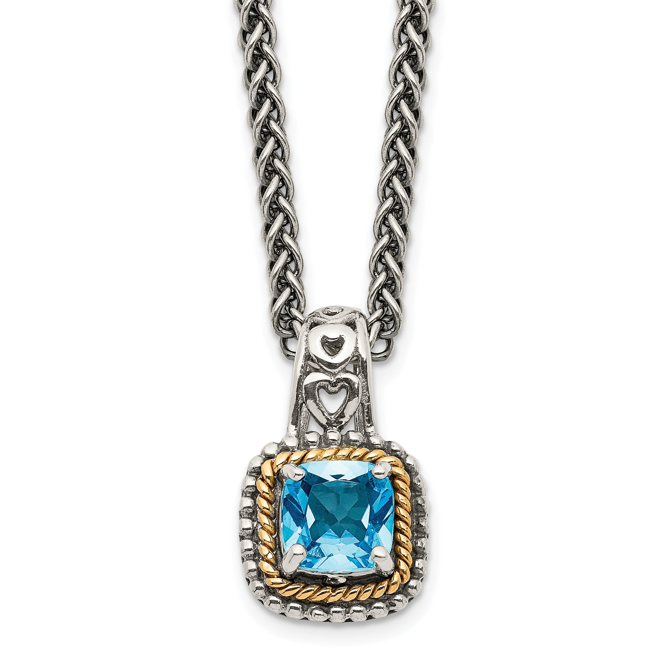 Shey Couture Sterling Silver with 14K Accent 18 Inch Antiqued Cushion Blue Topaz Necklace