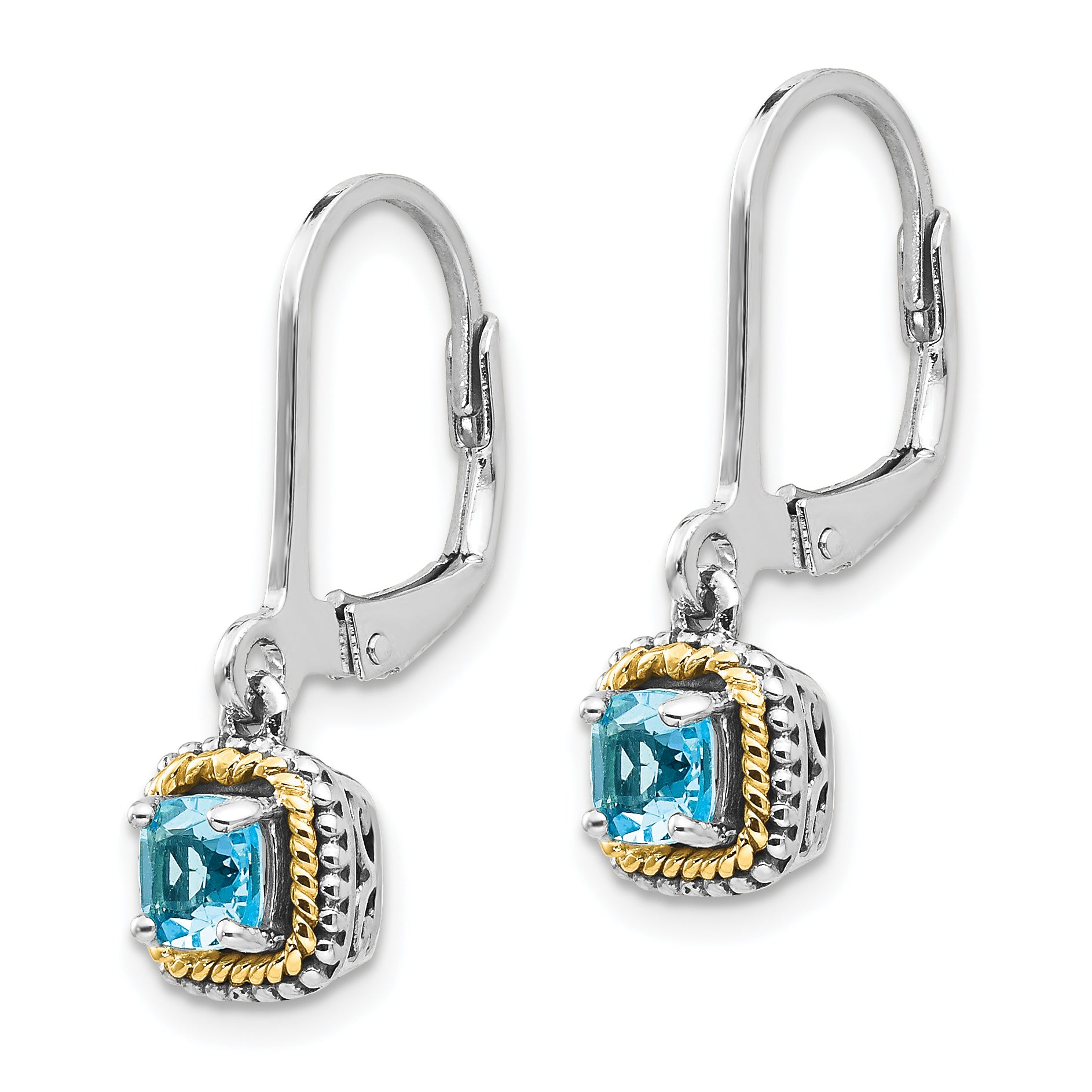 Sophia Jewelers Sterling Silver 14K Gold Blue Topaz Dangle Earrings