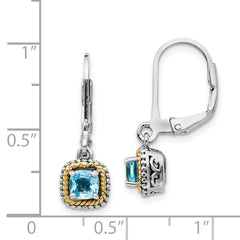 Sophia Jewelers Sterling Silver 14K Gold Blue Topaz Dangle Earrings