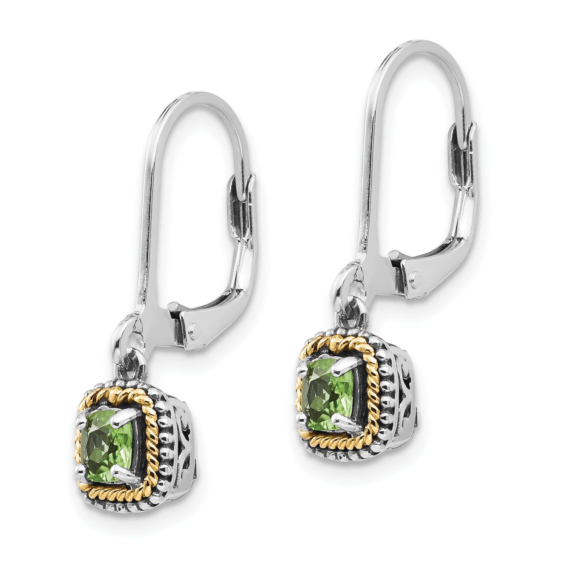 Sophia Jewelers Sterling Silver and 14K Gold Antiqued Peridot Leverback Earrings