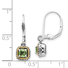 Sophia Jewelers Sterling Silver and 14K Gold Antiqued Peridot Leverback Earrings