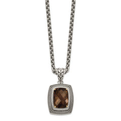 Shey Couture Sterling Silver with 14K Accent 18 Inch Antiqued Cushion Checkerboard Smoky Quartz Necklace