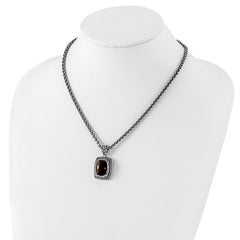 Shey Couture Sterling Silver with 14K Accent 18 Inch Antiqued Cushion Checkerboard Smoky Quartz Necklace