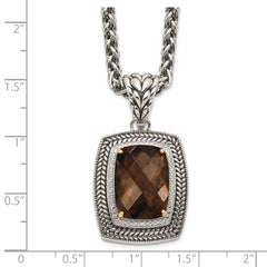 Shey Couture Sterling Silver with 14K Accent 18 Inch Antiqued Cushion Checkerboard Smoky Quartz Necklace