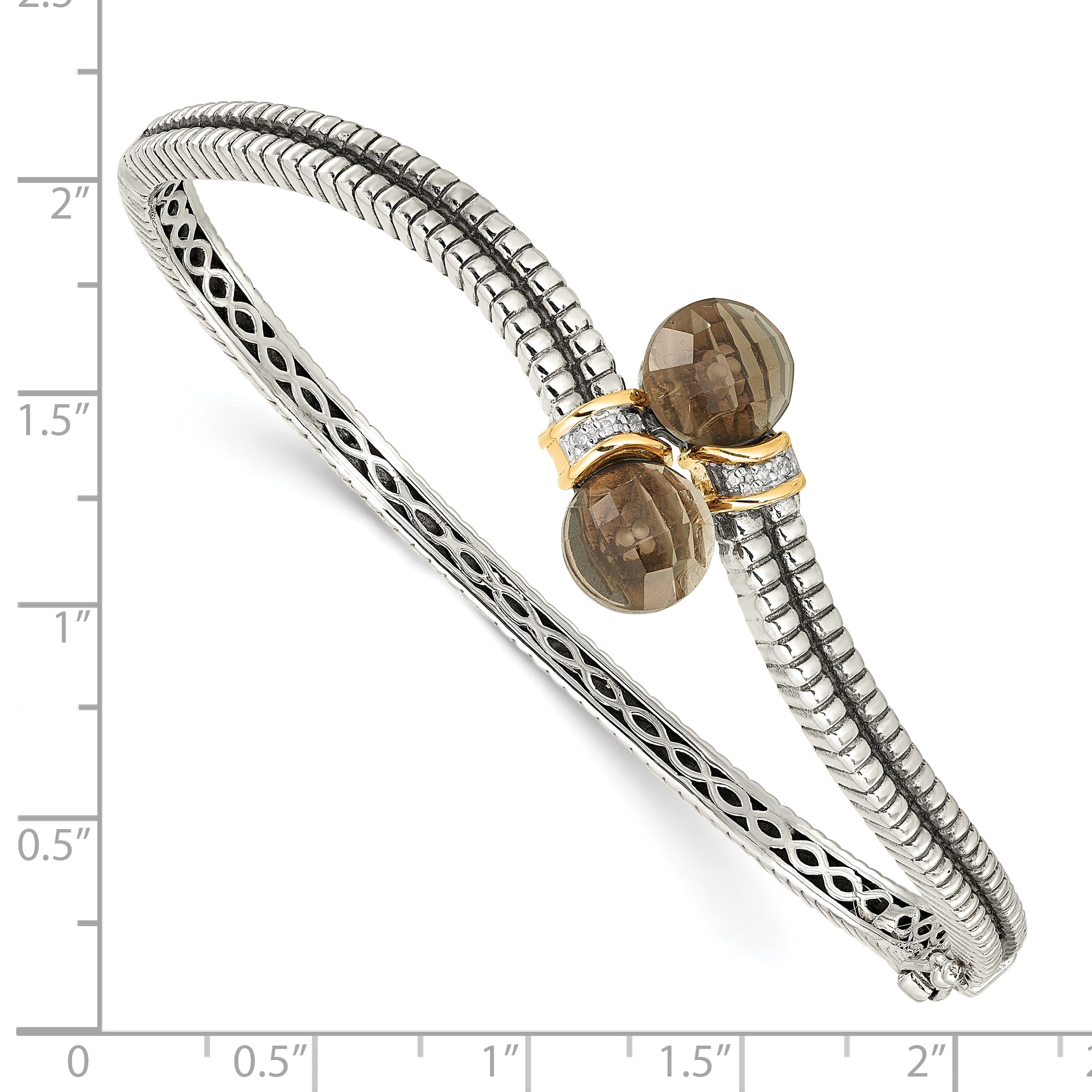 Shey Couture Sterling Silver with 14K Accent Antiqued Smoky Quartz and Diamond Bangle Bracelet