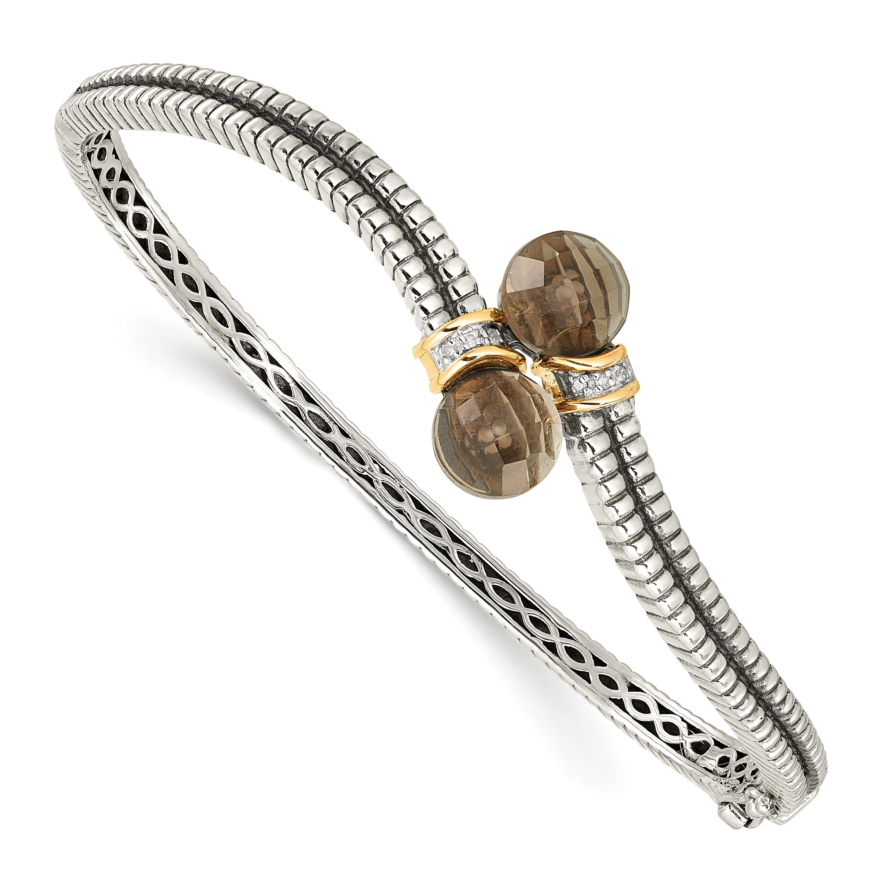 Shey Couture Sterling Silver with 14K Accent Antiqued Smoky Quartz and Diamond Bangle Bracelet