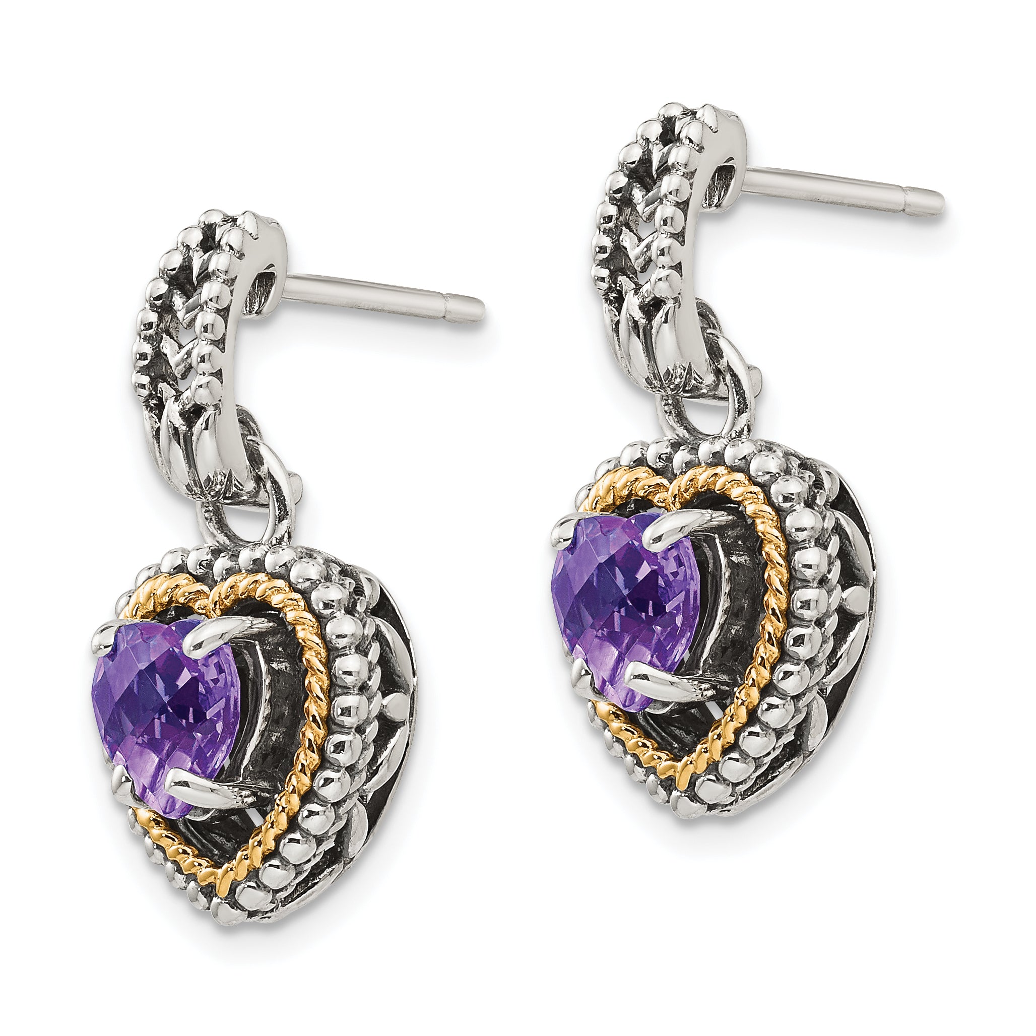 Shey Couture Sterling Silver 14K Gold Amethyst Heart Dangle Earrings