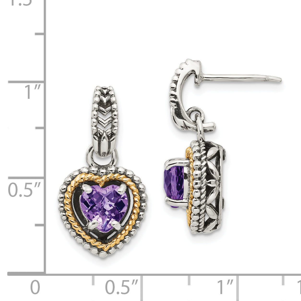 Shey Couture Sterling Silver 14K Gold Amethyst Heart Dangle Earrings