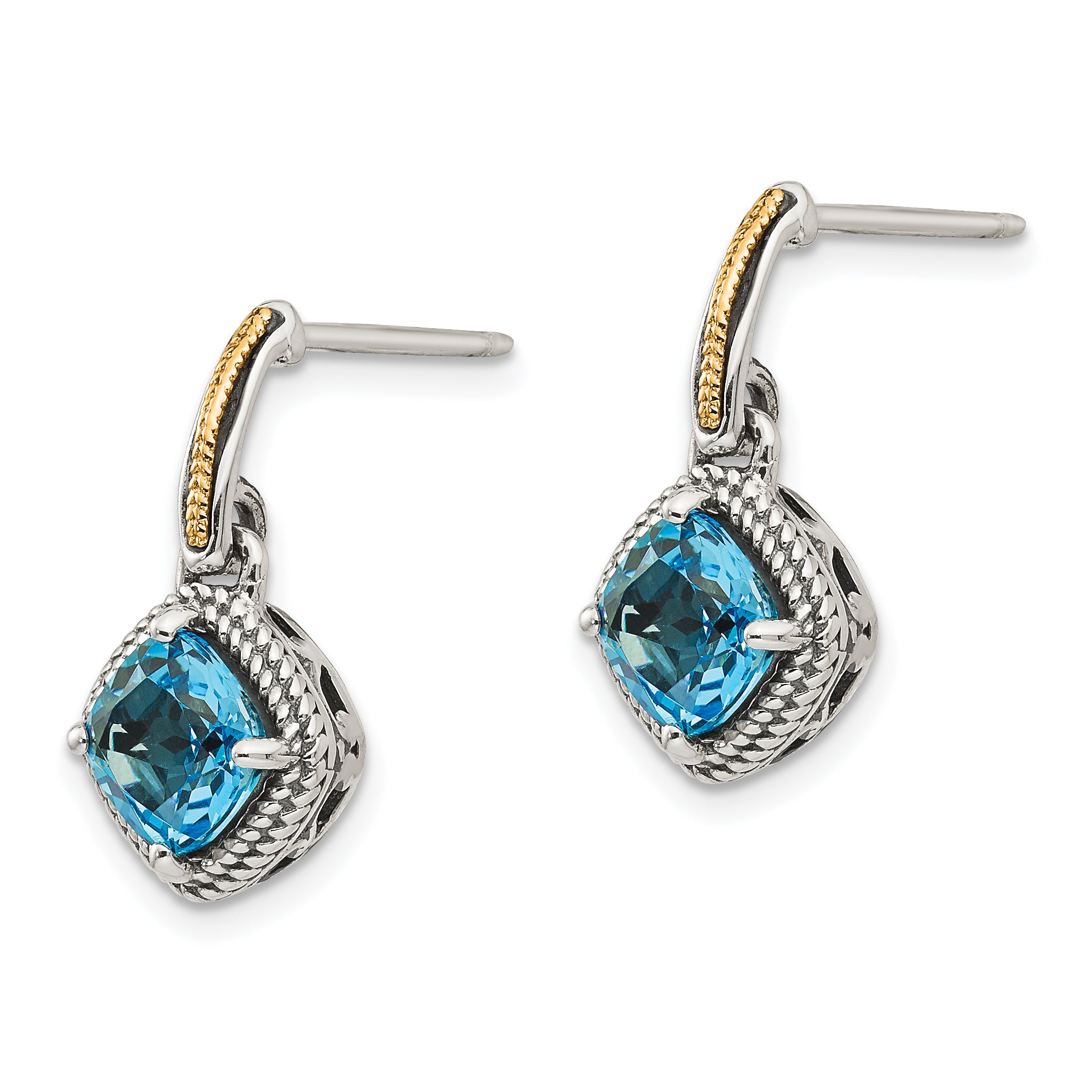 Sophia Jewelers Sterling Silver 14K Gold Swiss Blue Topaz Dangle Earrings