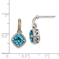 Sophia Jewelers Sterling Silver 14K Gold Swiss Blue Topaz Dangle Earrings