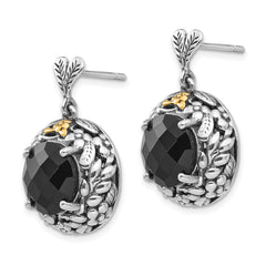 Shey Couture Sterling Silver with 14K Accent Antiqued Checkerboard-cut Black Onyx Post Dangle Earrings