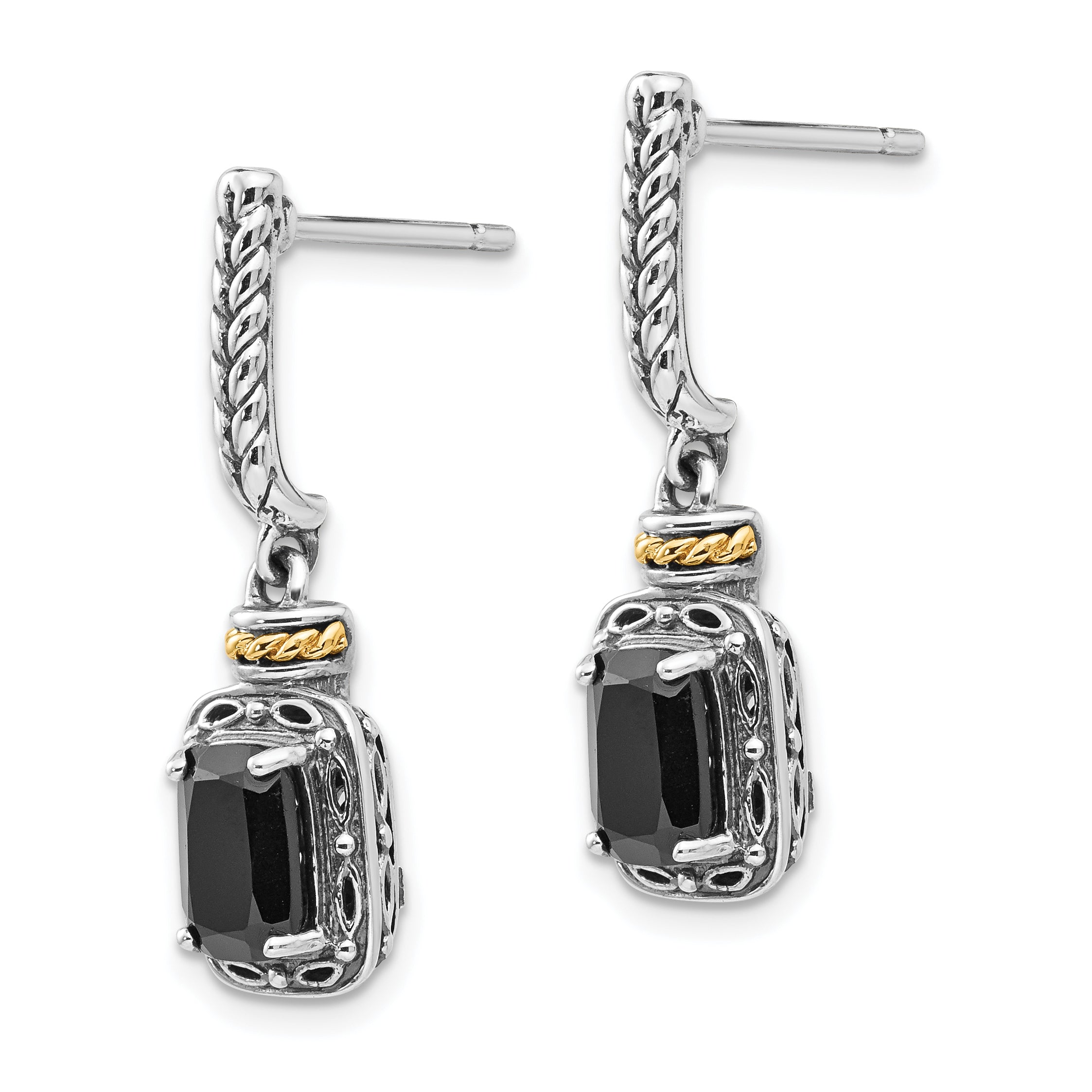 Shey Couture Sterling Silver with 14K Accent Antiqued Black Onyx Post Dangle Earrings